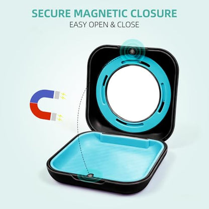 Retainer Case with Magnetic Closure & Vent Holes, Portable Aligner Case for Invisalign, Travel Retainer Holder (Square：Black)