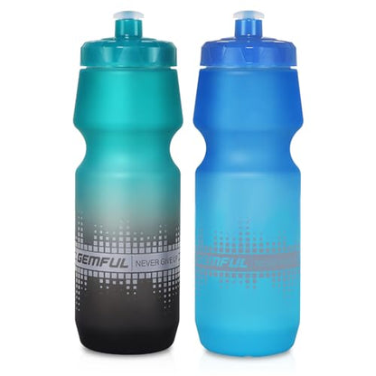 GEMFUL MTB Bike Water Bottles 2 Pack 24oz BPA-Free (Green Black+Blue Green) - color: Green Black+Blue Green