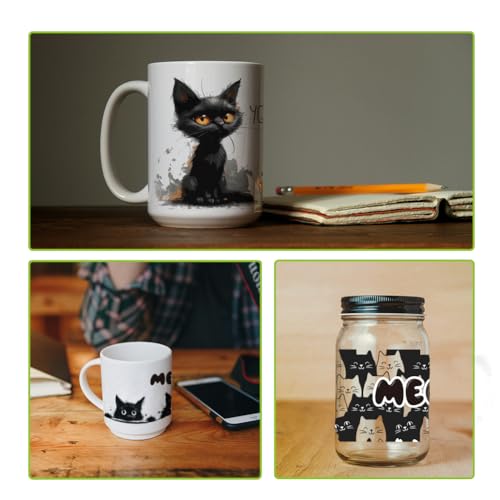 Arricraft 10 Sheets Black Cat UV DTF Cup Wrap for 16OZ Glass, You Need is Love and a Cat Rub on Decals Cartoon Animal Transfer Stickers for DIY Bottles Food Container Women
