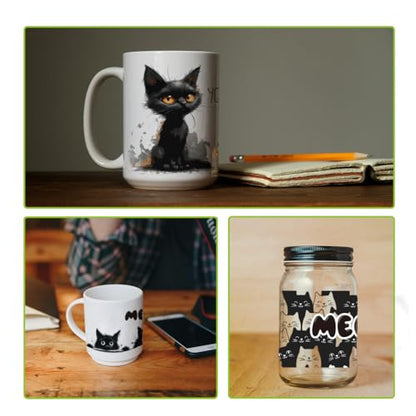 Arricraft 10 Sheets Black Cat UV DTF Cup Wrap for 16OZ Glass, You Need is Love and a Cat Rub on Decals Cartoon Animal Transfer Stickers for DIY Bottles Food Container Women