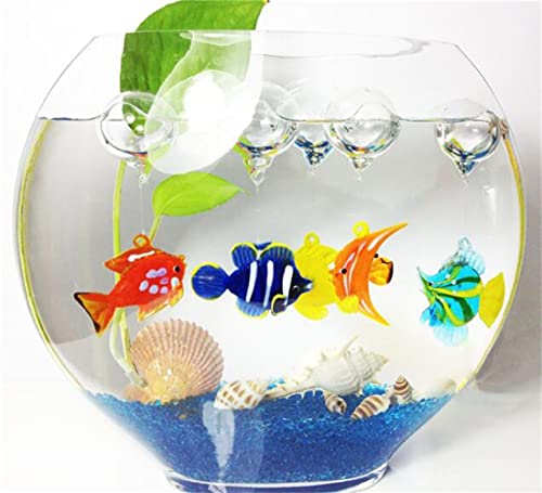 Color Bubble Fish Miniature Hand Blown Tropical Fish Figurine Art Glass Sea Animals,Set of 6 for Small and Medium Fish Tanks (B)