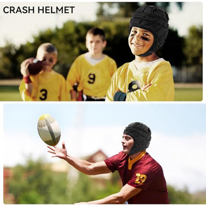 KRUI Soft Shell Helmet for 7v7 Flag Football and Rugby, Youth and Adults - color: Black, size: Large —— 21"-23"head circumference