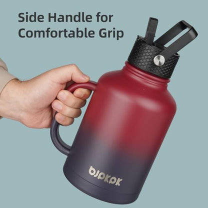 BJPKPK 50oz Insulated Water Bottle with Straw Lid Stainless Steel Water Jug - color: Marshmallow, style: 50oz-Side Handle
