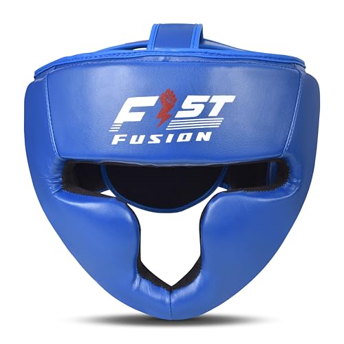 Boxing Head Guard, Maya Hide Leather Headgear Protection Adjustable Kickboxing Muay Thai MMA Training Taekwondo - color: Blue, size: Large/XL