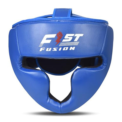 Boxing Head Guard, Maya Hide Leather Headgear Protection Adjustable Kickboxing Muay Thai MMA Training Taekwondo - color: Blue, size: Large/XL