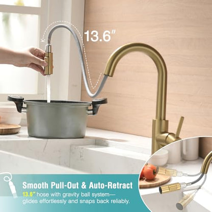 Modern Bar Sink Faucet for Kitchen Sink Single Handle with Pull Out Sprayer Hot and Cold Prep Sink Faucet Brushed Gold - color: 4 Brushed Gold