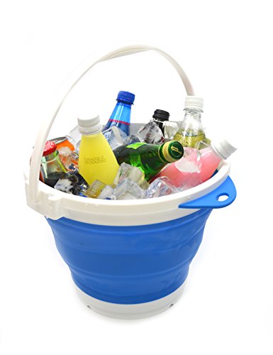 SAMMART 10L (2.64Gallon) Collapsible Fishing Bucket with Locking Lid - Foldable Round Tub - Portable Plastic Water Pail - Space Saving Outdoor Waterpot (Blue) - color: Blue