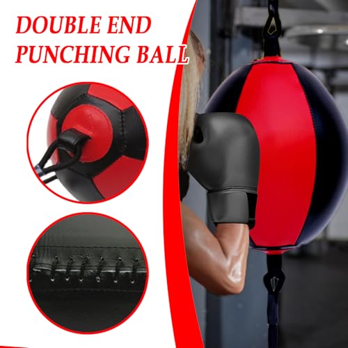 Double End Bag PU Leather Boxing Punching Bag | Includes Carabiners, Needle, Air Pump, Boxing Equipment Enhances Reaction, and Hand Eye Coordination Training - color: Red