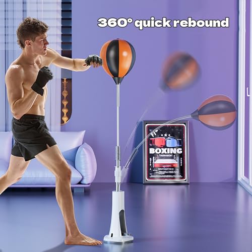 Speed Punch Ball with Stand Boxing Reflex Ball Punching Bag with Gloves Adjustable Height 130~150cm Boxing Bar Training Kit for Adults, Teens & Kids