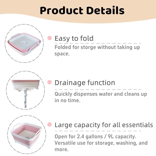 Collapsible Wash Basin for Baby Bottles - 2.4 Gallons Portable Wash Bin for RV Camping Sink, Space-Saving Dish Tub (Pink) - color: Pink