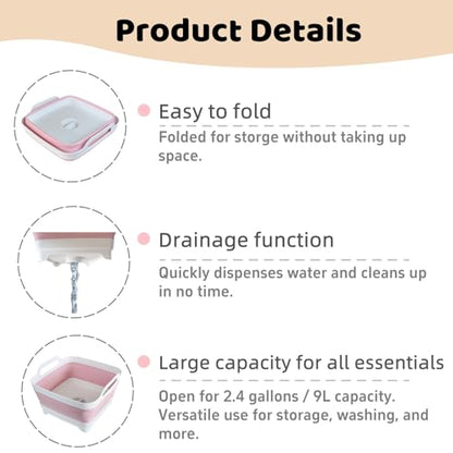 Collapsible Wash Basin for Baby Bottles - 2.4 Gallons Portable Wash Bin for RV Camping Sink, Space-Saving Dish Tub (Pink) - color: Pink