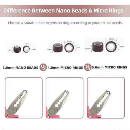 1200Pcs 4mm Silicone Lined Micro Ring Beads for Hair Extensions 5Colors Apply (1200Pcs Light Brown)