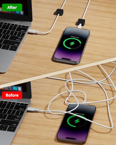 Magnetic Cable Clips – Magnetic Lock & Adjustable Cord Holder with Strong Adhesive – for Home/Office Desks, Cars, Walls – Manage USB, HDMI, Power Cords
