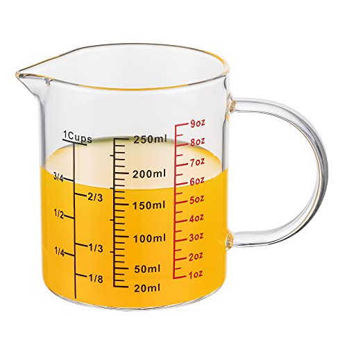 Glass Measuring Cup-[Insulated handle | V-Shaped Spout]-Made of High Borosilicate Glass Measuring Cup for Kitchen or Restaurant, Easy to Read, 250 ML (8 Oz, 1 Cup) - size: 250ml/8OZ