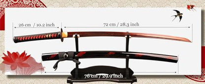 41 Inch Handmade Authentic Japanese Samurai Katana Sword Full Tang Red Damascus Steel Collectible Men's Fine Gifts