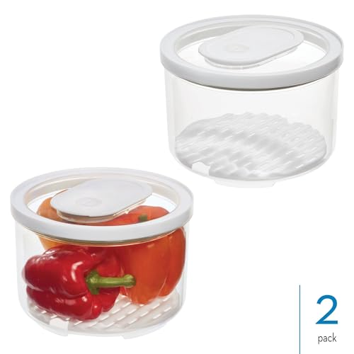 iDesign Round Fridge Produce Bin with Removable Drainage Tray and Lid - Set of 2 - Clear - size: Round- Large, style: Pack of 2