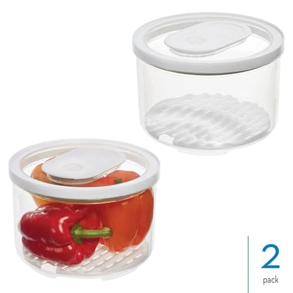 iDesign Round Fridge Produce Bin with Removable Drainage Tray and Lid - Set of 2 - Clear - size: Round- Large, style: Pack of 2