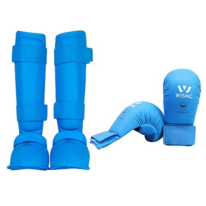 WESING Karate shin and Instep Guard Karate Gloves Approved by WKF - color: blue, size: Large