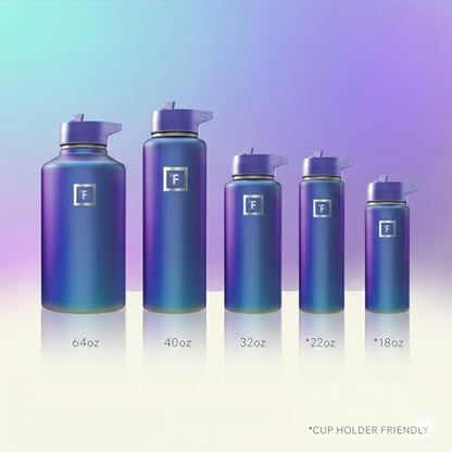 IRON °FLASK 40 oz Wide Mouth Water Bottle with Straw - color: Aurora, style: Straw - 40 Oz (1 Lid)