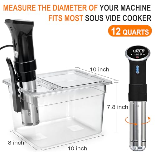 Sous Vide Container 12 Quart with Universal Collapsible Hinged Lid,Complete Sous Vide Accessories Kit BPA Free,Compatible with Anova and Most Sous Vide Cookers（With Rack and Sleeve）