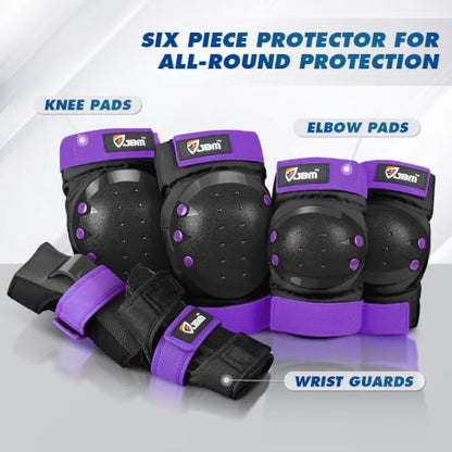 JBM Adult & Kid Knee Pads Elbow Pads and Wrist Guards for Roller Inline Skating Scootering Skateboarding - color: Purple, size: Large (12+ years)