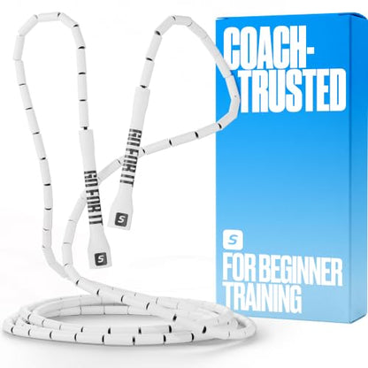 Sportbit Custom-Fit Beaded Jump Rope – Adjustable Length for Kids & Adults, Men & Women – Durable Fitness Rope for Gym & Home - color: White