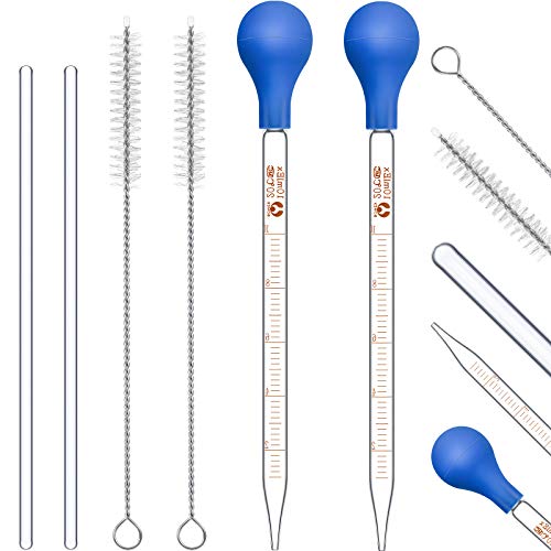 Weewooday Glass Droppers Pipettes Graduated Lab Dropper Glass Liquid Pipette with Big Rubber Hats 20 cm Stir Rod Washing Brush Transfer for Liquid Essential Oil(8 Pieces,Blue,10 ml) - color: Blue, size: 10 ml