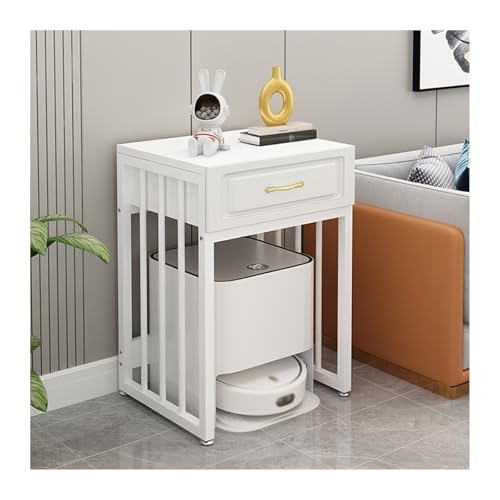 Sweeper Robot Storage Cabinet Sweeper Shelf Organizer Storage Cabinet Movable Fish Tank Rack with Wheels Sweeper Organizer(White Shelf+White) - color: White Shelf+white