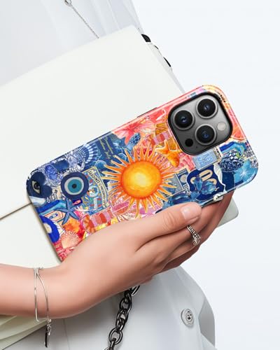 for iPhone 14 Pro Max Case, Sun Evil Eye Collage Aesthetic Phone Case, Compatible with Magsafe, Trendy Vintage Summer Fruit Starfish European Slim Shockproof Protective Women Girl Cover