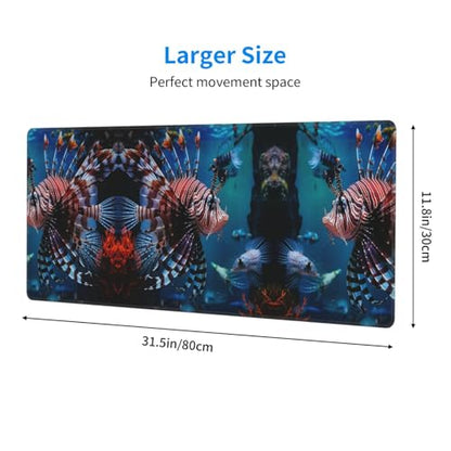 Large Gaming Mouse Pad Fish in Fish Tank Desk Mat Protector for Desktop Mousepad Waterproof Writing Pads with Anti-Slip Rubber Base Keyboard Pad for Gamer Office Home 31.5" x 12"