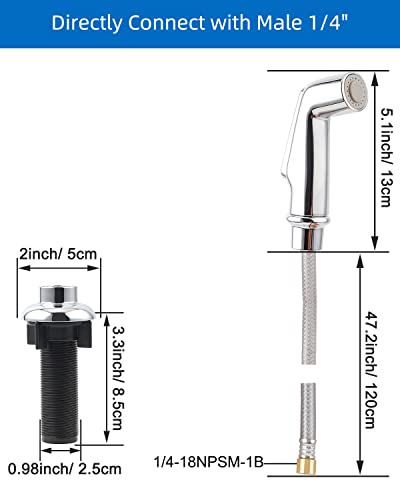 Universal Kitchen Sink Side Sprayer with Quick Side Connector Compatible with Moen Faucet Sprayer Replacement, Kitchen Sink Faucet Sprayer Attachment with Water Hose/Holder, Chrome Finish