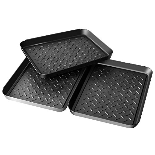Boot Mat Tray for Floor Protection,3 Pack Black Shoe Tray,Boot Drying Mat w/Lip, Dirt Rug, Dog Water & Litter Box ray,Garden Garage-Indoor Outdoor (Black)