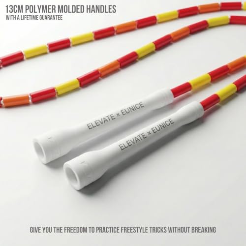 Elevate Rope Beaded Jump Rope, 1 in Beads, 10 ft Adjustable, Segmented - color: Red/Orange/Yellow/White
