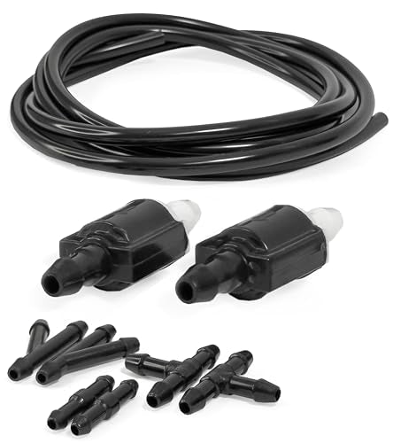 Click&Fit Universal Windshield washer Check Valves Extended repair kit, 6.5 feet Hose, 6-connectors compatible with Toyota, Ford, Chevy, Nissan, wide vehicle models – Wiper fluid rubber tubing