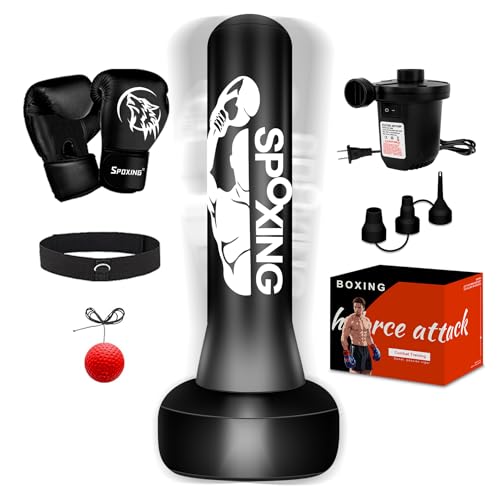 Punching Bag for Adults Teens, 70" Heavy Duty Boxing Bag with Stand | Kickboxing and MMA Muay Thai Training Equipment for Men and Women Beginners - color: Black Red Alphabet Pattern