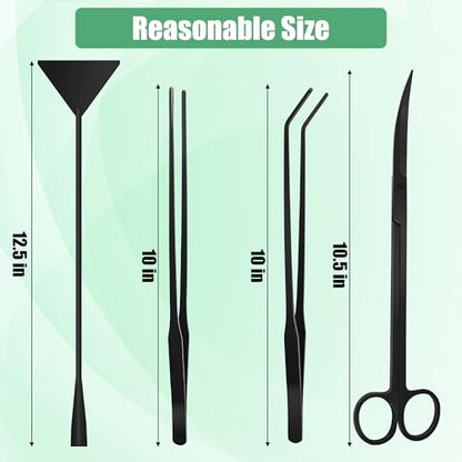 Aquarium Aquascape Tools Kit, 4 in 1 Anti-Rust Aquatic Plant Aquascaping Tool Stainless Steel Black Tweezers Scissors Spatula for Aquarium Tank Clean Fish Tank Aquascape Tools Sets (Black) - color: Black