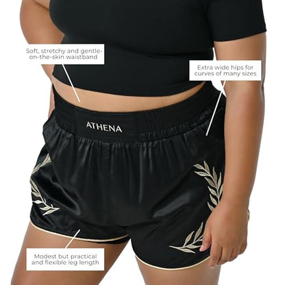 Women's Black Gold Muay Thai MMA Shorts Athena with Built-in Safety Compression Tights. Muay Thai Kickboxing Training - size: Medium