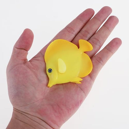 Artificial Glowing Fish, Yellow Silicone Aquarium Fish Ornament, 3.35"L x 2.76"W, Glows in Dark, Modern Animal Theme, Wall Mount, Wipe Clean