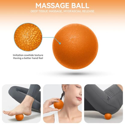 Krightlink 5 in 1 Foam Roller Set Trigger Point Exercise Foam Roller | Deep Tissue Muscle Massage Fitness Foam Roller, Massage Roller, Massage Ball, Stretching Strap, for Whole Body Orange - color: Orange Black