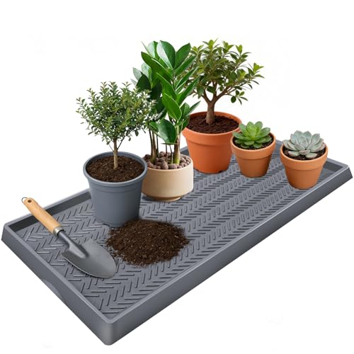 Kalolary 40" x16" Silicone Plant Trays Plant Saucer Growing Tray Rectangular Heavy Sturdy Silicone Plant Drainage Saucers Plant Drip Trays for Pots Seed Starter Growing Trays