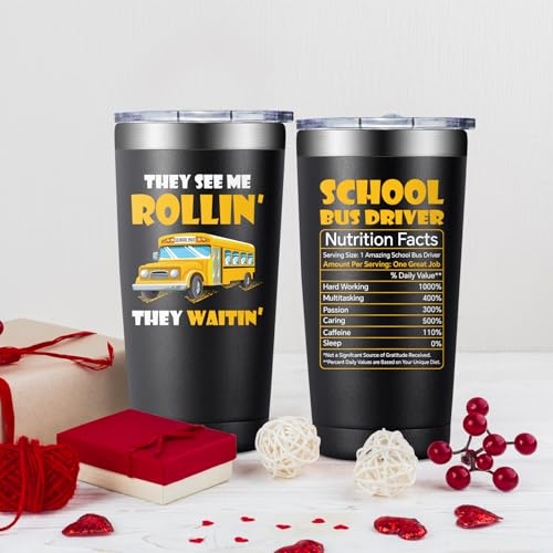 Grifarny Bus Driver Appreciation Gifts - Buses Drivers Gifts for Men, Women - Buses Drivers Christmas Gift - School Bus Driver Tumbler Cup 20 oz - color: Bus Driver Black