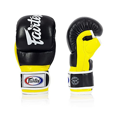Fairtex FGV18 MMA Boxing Gloves, Leather Muay Thai Martial Arts Training - color: Black/Yellow, size: Medium