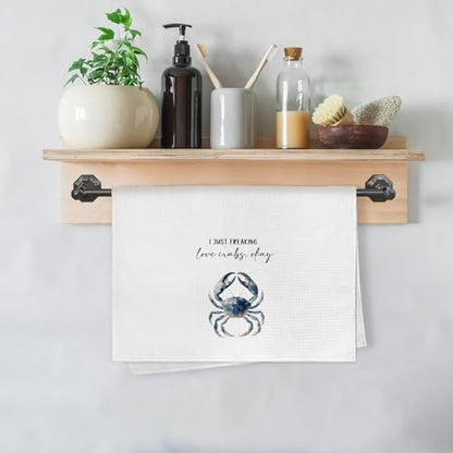 Funny Coastal Beach Crab Kitchen Towels, Crab Gifts for Women Decorative Hand Towel for Bathroom, I Just Freaking Love Crabs Okay Dish Tea Towels for Kitchen Decor, 16x24 Inch