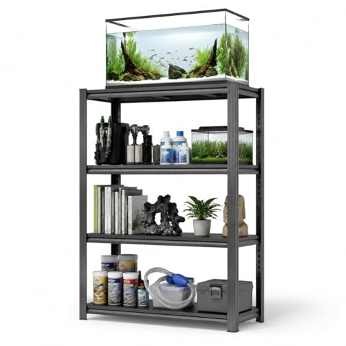 PRESTELION Aquarium Stand Fish Tank Stand 1600LBS Metal Shelving Adjustable Heavy Duty Storage Shelves Display Shelves Utility Shelf for Turtle Tank, Reptile Terrarium, 54" H×35.4" W×15.7" D, Black - size: 4-TIER 54"H×35.4"W×15.7"D