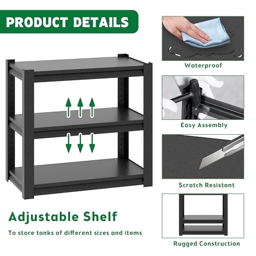 3-Tier Metal Storage Rack, 40-50 Gallon Fish Tank Stand Heavy Duty, Reptile Rack for Office, Industrial Shelf Unit, Easy Assembly 31.5 "L x 18 "W x 34" H Black Metal Shelving Pet Supplies Organizer