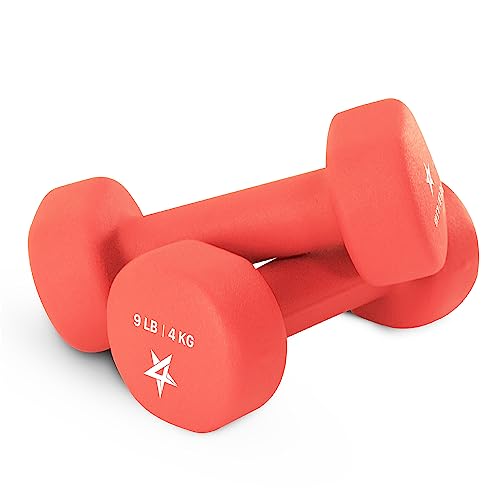Yes4All Neoprene Dumbbells, Pairs and Sets with Rack for Home Workouts - color: H. Dark Red - 9lbs - Pair, style: Pair