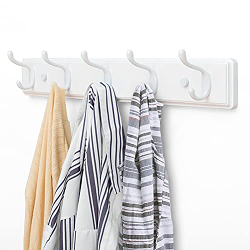 Badiano Heavy Duty Wooden Coat Rack, Wall-Mounted Organizer, 24 Inch, White - color: White, size: 5 Hooks