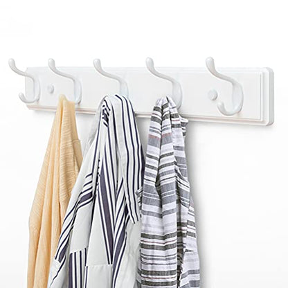 Badiano Heavy Duty Wooden Coat Rack, Wall-Mounted Organizer, 24 Inch, White - color: White, size: 5 Hooks