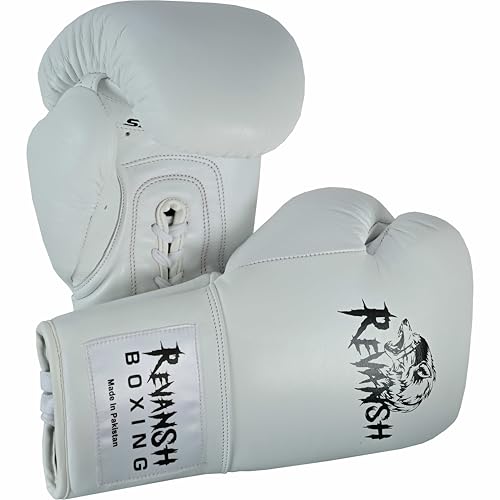 Revansh Prolace Cowhide Leather Boxing Gloves - Unisex, Professional Training & Sparring - Black and White - Sizes: 12 oz, 14 oz, 16 oz - color: White, size: 12 oz