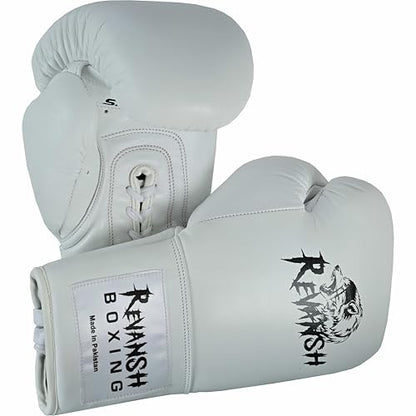 Revansh Prolace Cowhide Leather Boxing Gloves - Unisex, Professional Training & Sparring - Black and White - Sizes: 12 oz, 14 oz, 16 oz - color: White, size: 12 oz